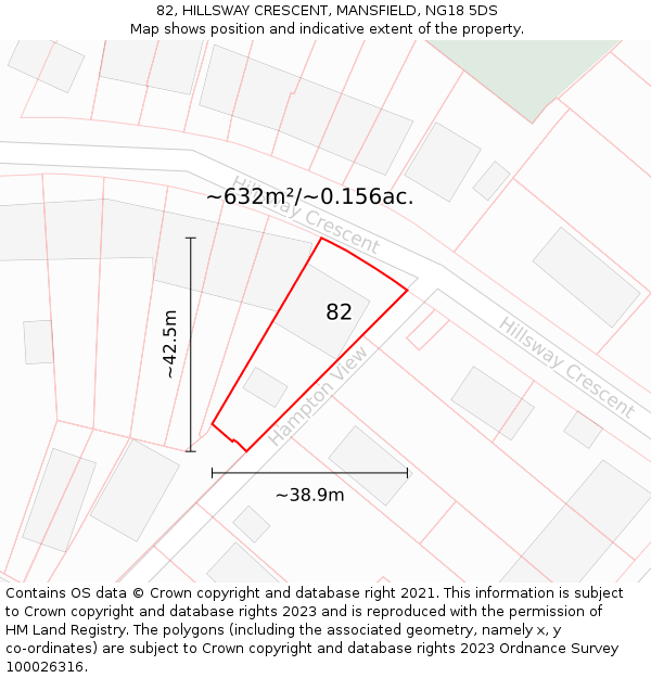 82, HILLSWAY CRESCENT, MANSFIELD, NG18 5DS: Plot and title map