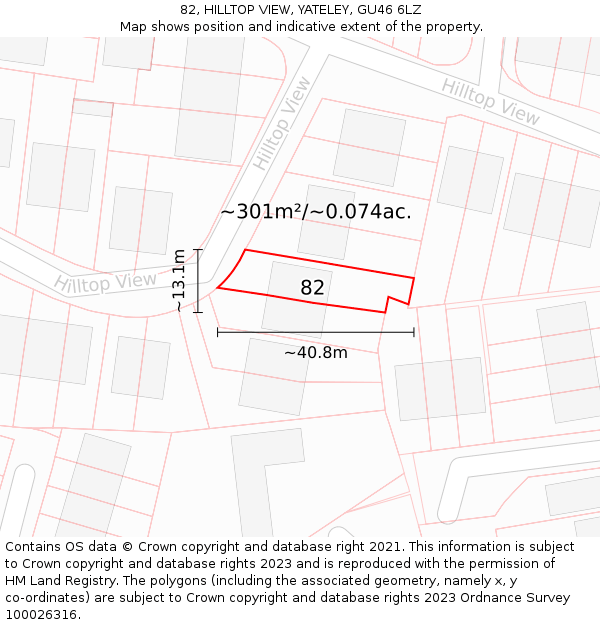 82, HILLTOP VIEW, YATELEY, GU46 6LZ: Plot and title map