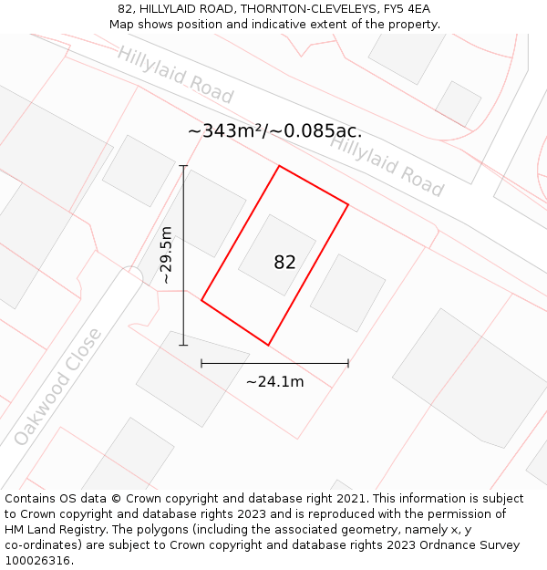 82, HILLYLAID ROAD, THORNTON-CLEVELEYS, FY5 4EA: Plot and title map