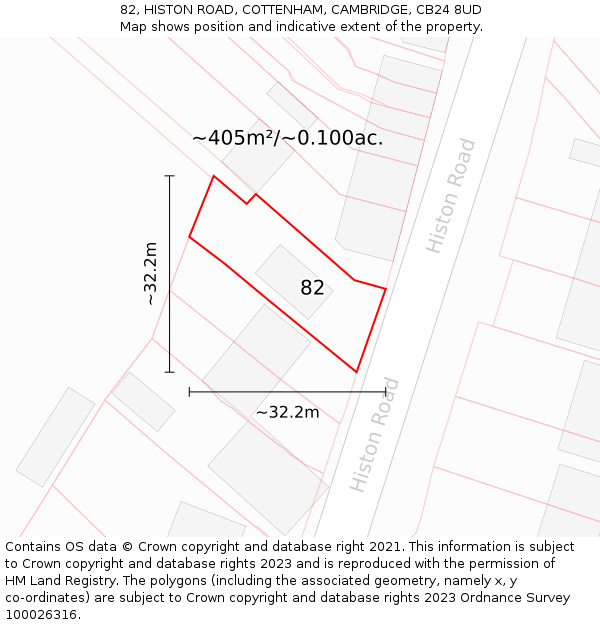 82, HISTON ROAD, COTTENHAM, CAMBRIDGE, CB24 8UD: Plot and title map