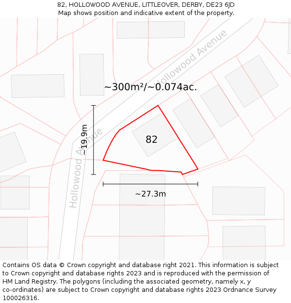 82, HOLLOWOOD AVENUE, LITTLEOVER, DERBY, DE23 6JD: Plot and title map