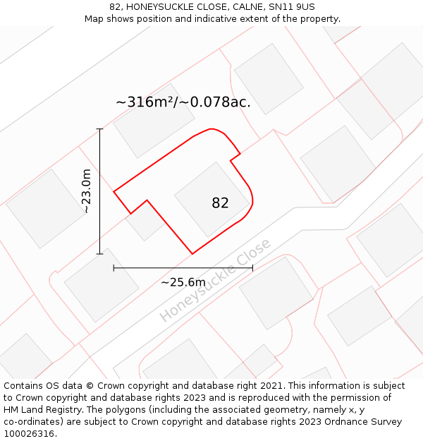 82, HONEYSUCKLE CLOSE, CALNE, SN11 9US: Plot and title map