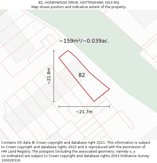 82, HONEYWOOD DRIVE, NOTTINGHAM, NG3 6NJ: Plot and title map