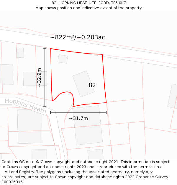 82, HOPKINS HEATH, TELFORD, TF5 0LZ: Plot and title map