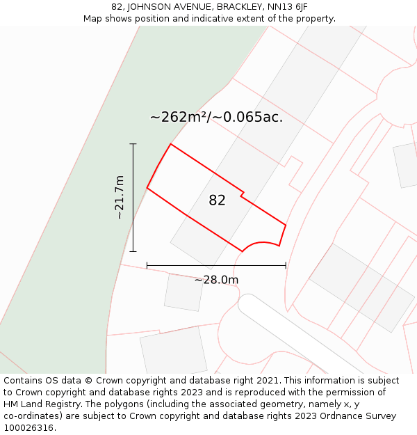 82, JOHNSON AVENUE, BRACKLEY, NN13 6JF: Plot and title map