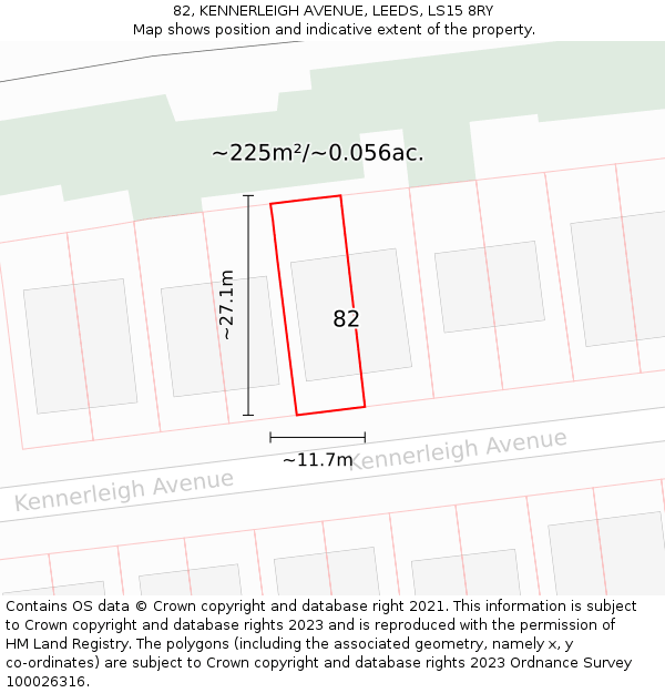 82, KENNERLEIGH AVENUE, LEEDS, LS15 8RY: Plot and title map