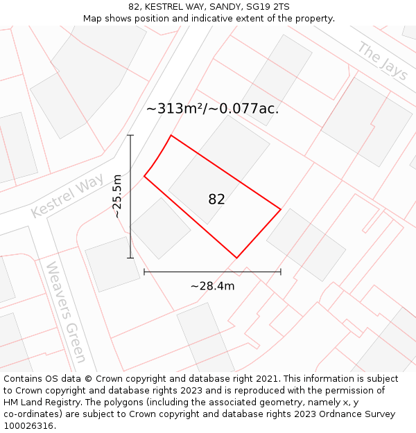 82, KESTREL WAY, SANDY, SG19 2TS: Plot and title map