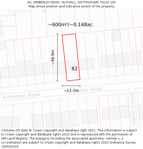 82, KIMBERLEY ROAD, NUTHALL, NOTTINGHAM, NG16 1DF: Plot and title map
