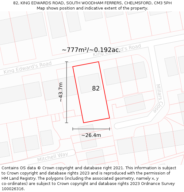 82, KING EDWARDS ROAD, SOUTH WOODHAM FERRERS, CHELMSFORD, CM3 5PH: Plot and title map