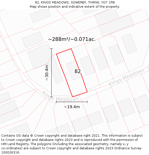 82, KINGS MEADOWS, SOWERBY, THIRSK, YO7 1PB: Plot and title map