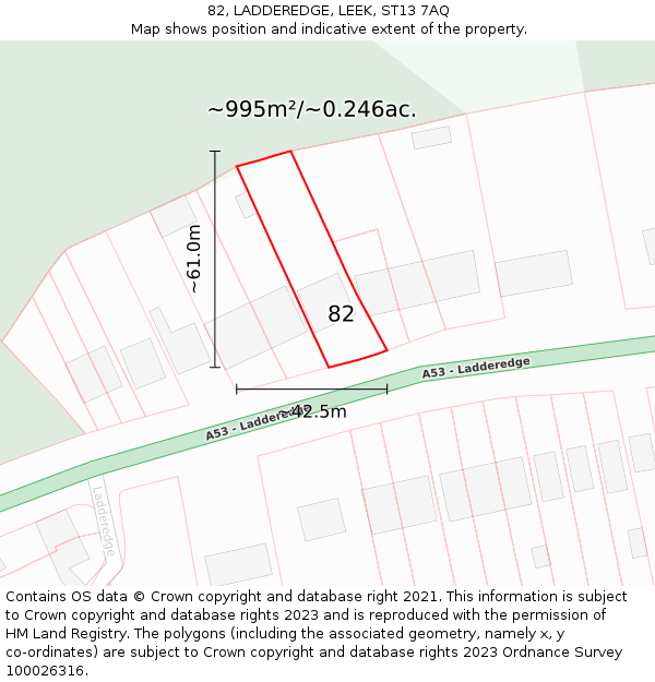 82, LADDEREDGE, LEEK, ST13 7AQ: Plot and title map