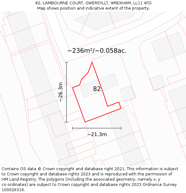 82, LAMBOURNE COURT, GWERSYLLT, WREXHAM, LL11 4FD: Plot and title map