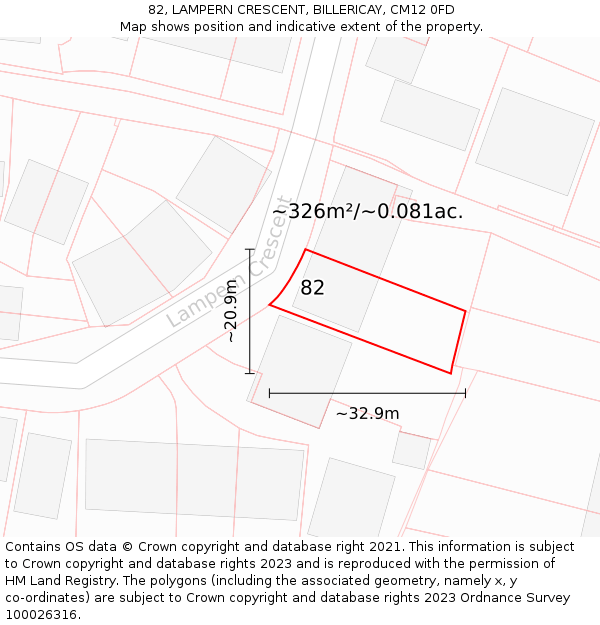82, LAMPERN CRESCENT, BILLERICAY, CM12 0FD: Plot and title map