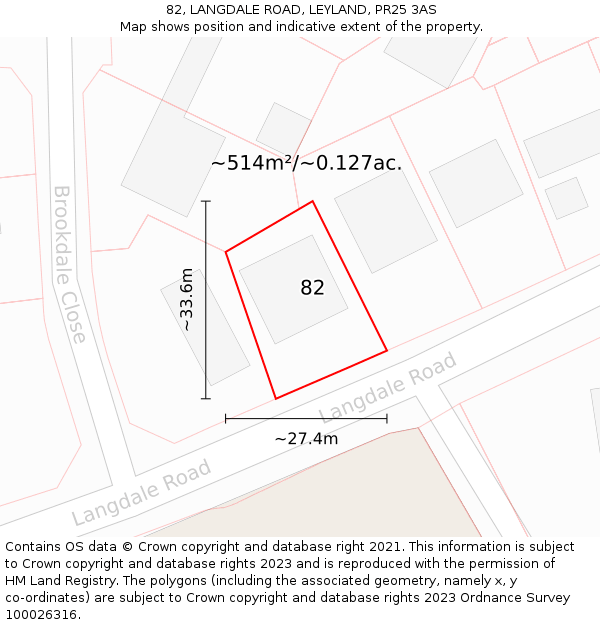 82, LANGDALE ROAD, LEYLAND, PR25 3AS: Plot and title map