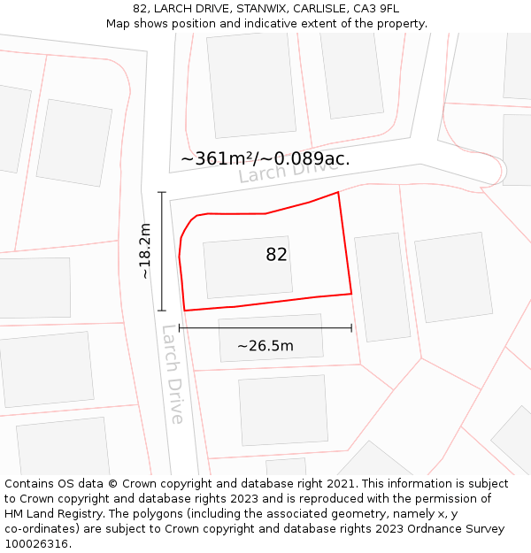 82, LARCH DRIVE, STANWIX, CARLISLE, CA3 9FL: Plot and title map