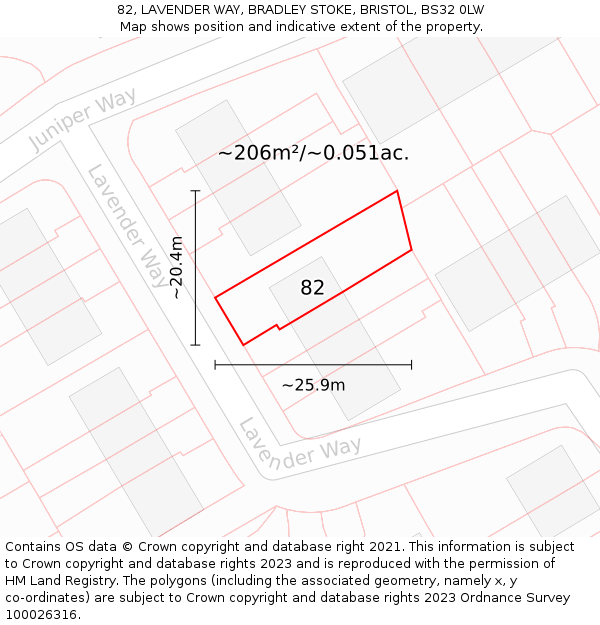 82, LAVENDER WAY, BRADLEY STOKE, BRISTOL, BS32 0LW: Plot and title map
