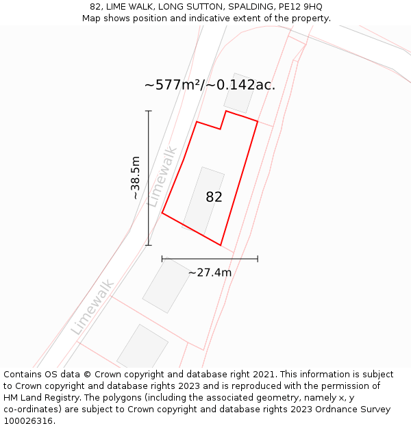 82, LIME WALK, LONG SUTTON, SPALDING, PE12 9HQ: Plot and title map