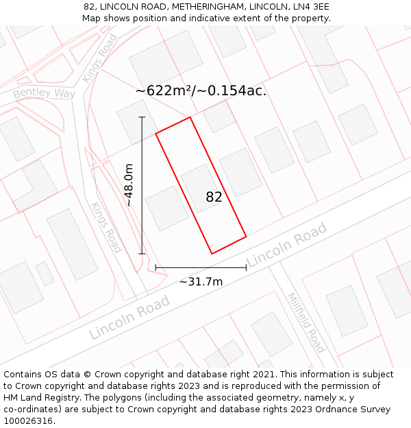 82, LINCOLN ROAD, METHERINGHAM, LINCOLN, LN4 3EE: Plot and title map