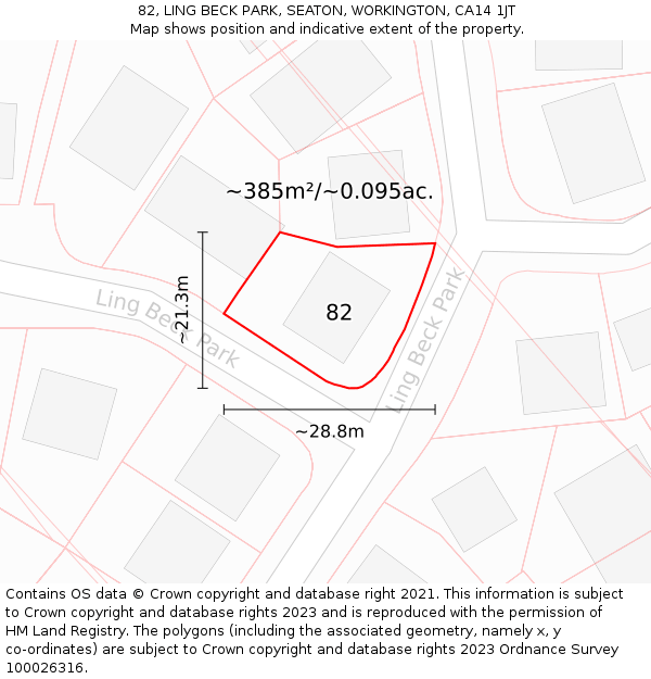 82, LING BECK PARK, SEATON, WORKINGTON, CA14 1JT: Plot and title map