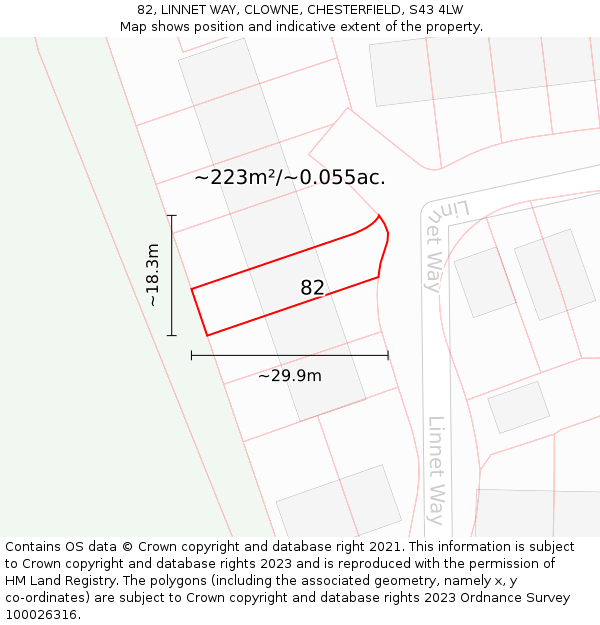 82, LINNET WAY, CLOWNE, CHESTERFIELD, S43 4LW: Plot and title map