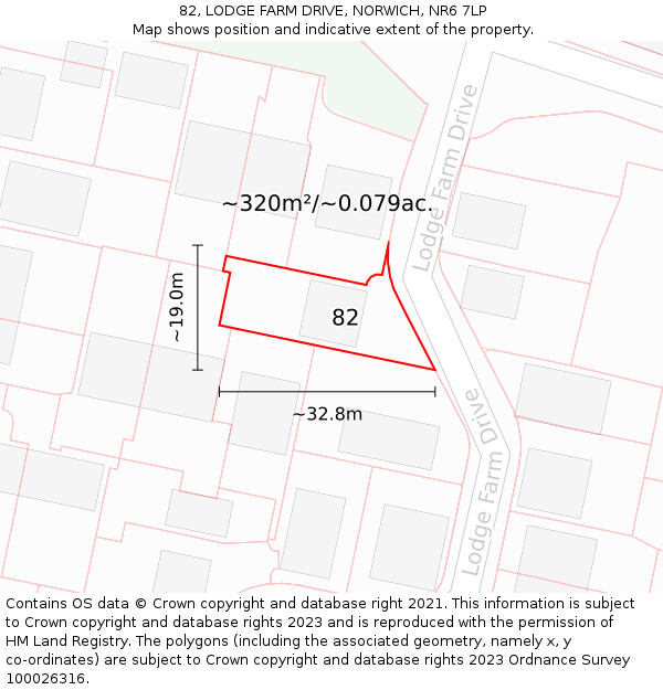82, LODGE FARM DRIVE, NORWICH, NR6 7LP: Plot and title map