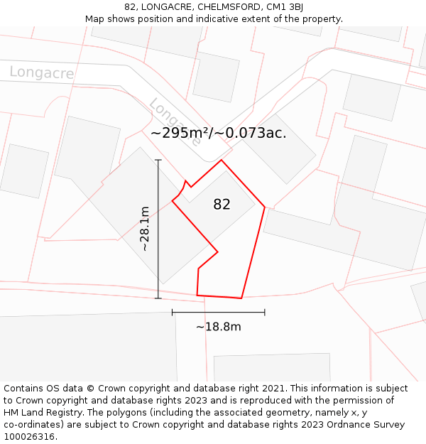 82, LONGACRE, CHELMSFORD, CM1 3BJ: Plot and title map