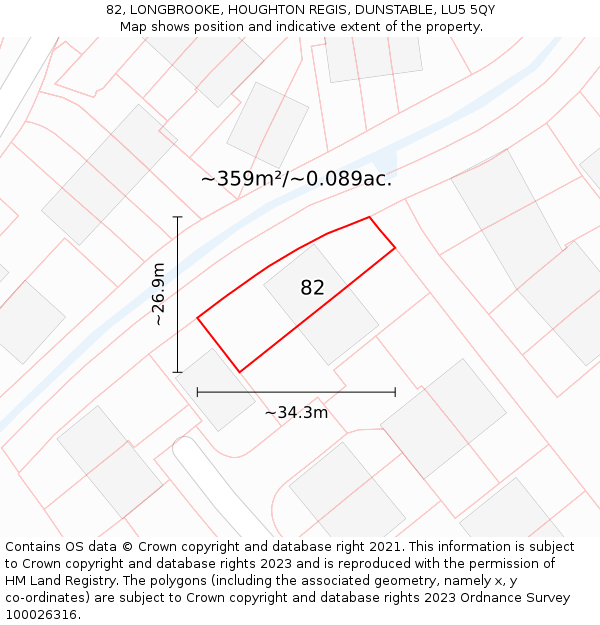 82, LONGBROOKE, HOUGHTON REGIS, DUNSTABLE, LU5 5QY: Plot and title map