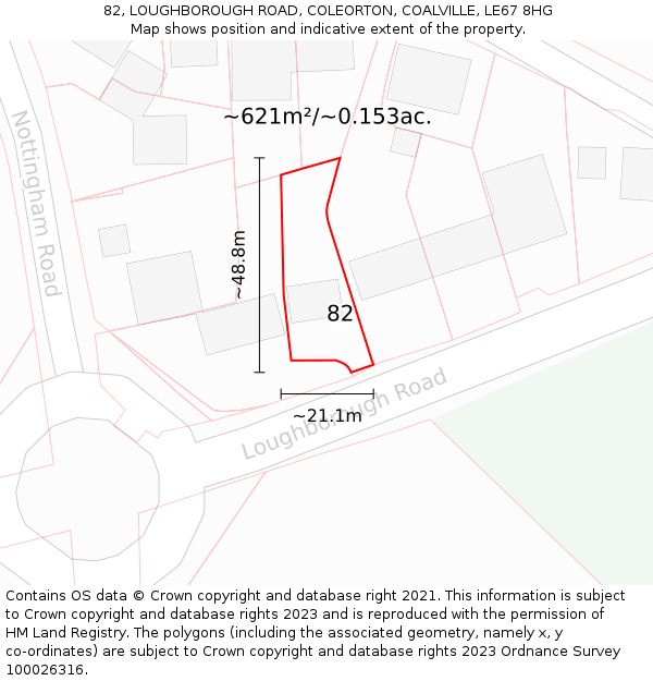 82, LOUGHBOROUGH ROAD, COLEORTON, COALVILLE, LE67 8HG: Plot and title map