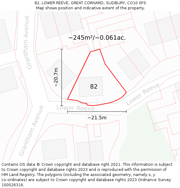 82, LOWER REEVE, GREAT CORNARD, SUDBURY, CO10 0FS: Plot and title map