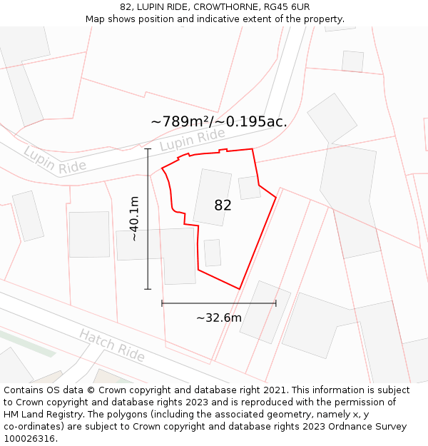 82, LUPIN RIDE, CROWTHORNE, RG45 6UR: Plot and title map