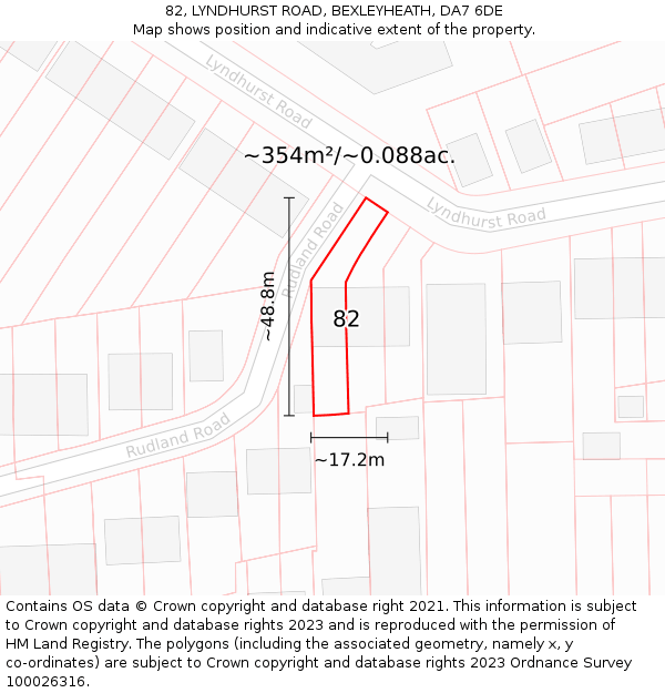 82, LYNDHURST ROAD, BEXLEYHEATH, DA7 6DE: Plot and title map