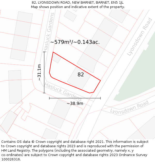 82, LYONSDOWN ROAD, NEW BARNET, BARNET, EN5 1JL: Plot and title map
