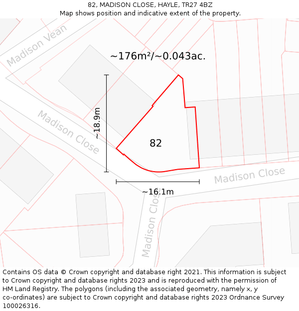 82, MADISON CLOSE, HAYLE, TR27 4BZ: Plot and title map