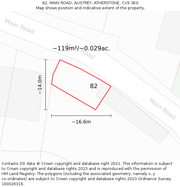 82, MAIN ROAD, AUSTREY, ATHERSTONE, CV9 3EG: Plot and title map