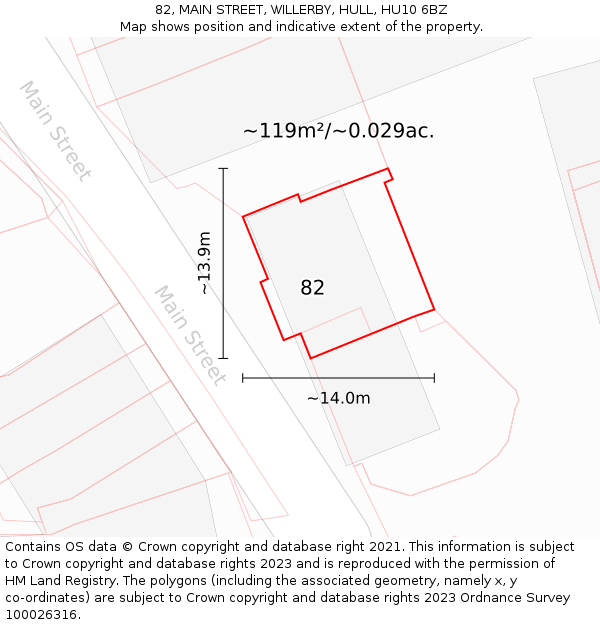 82, MAIN STREET, WILLERBY, HULL, HU10 6BZ: Plot and title map