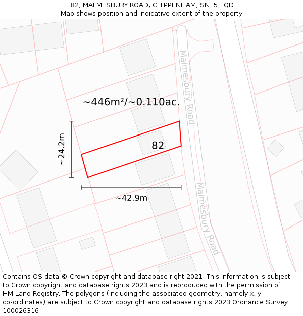 82, MALMESBURY ROAD, CHIPPENHAM, SN15 1QD: Plot and title map