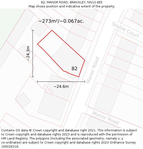 82, MANOR ROAD, BRACKLEY, NN13 6EE: Plot and title map