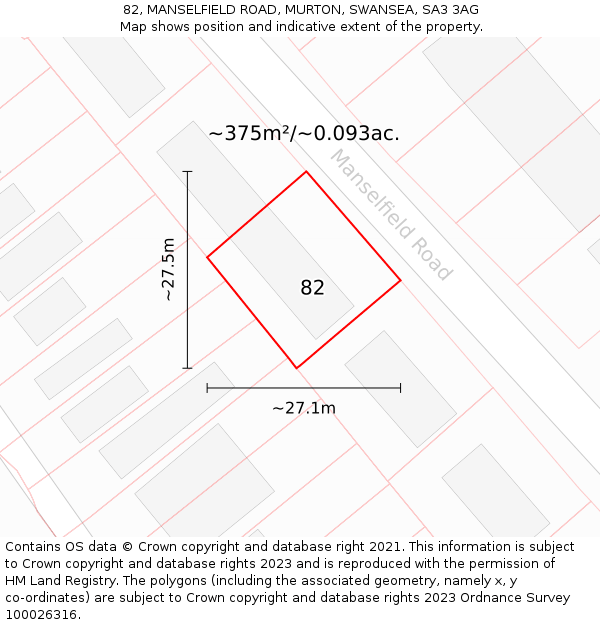 82, MANSELFIELD ROAD, MURTON, SWANSEA, SA3 3AG: Plot and title map