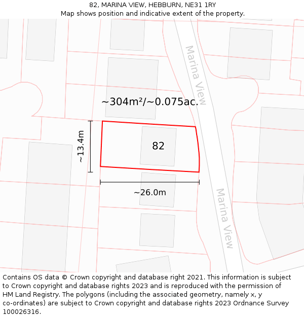 82, MARINA VIEW, HEBBURN, NE31 1RY: Plot and title map