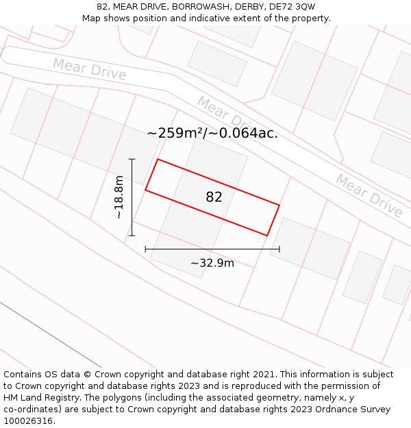 82, MEAR DRIVE, BORROWASH, DERBY, DE72 3QW: Plot and title map