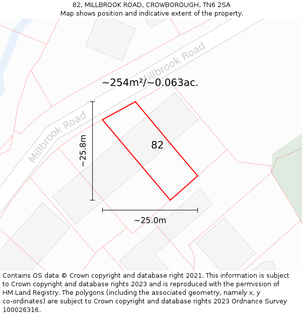 82, MILLBROOK ROAD, CROWBOROUGH, TN6 2SA: Plot and title map