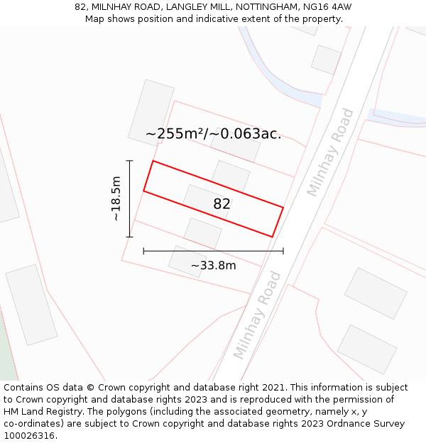 82, MILNHAY ROAD, LANGLEY MILL, NOTTINGHAM, NG16 4AW: Plot and title map