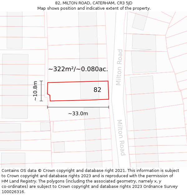 82, MILTON ROAD, CATERHAM, CR3 5JD: Plot and title map