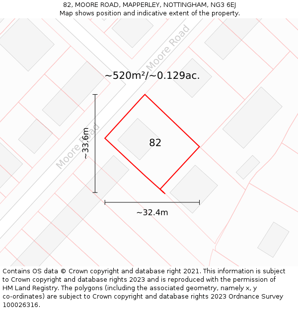 82, MOORE ROAD, MAPPERLEY, NOTTINGHAM, NG3 6EJ: Plot and title map