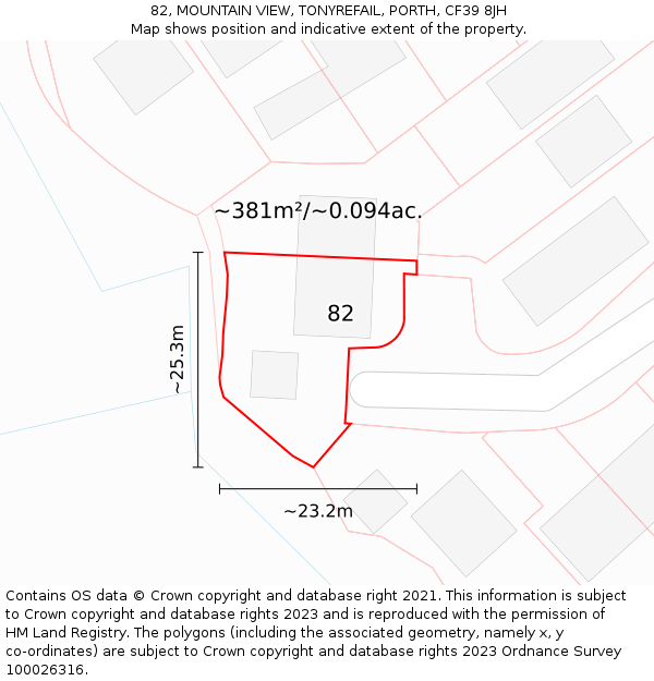 82, MOUNTAIN VIEW, TONYREFAIL, PORTH, CF39 8JH: Plot and title map
