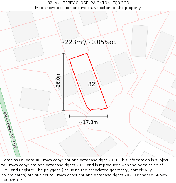 82, MULBERRY CLOSE, PAIGNTON, TQ3 3GD: Plot and title map