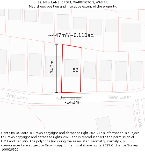 82, NEW LANE, CROFT, WARRINGTON, WA3 7JL: Plot and title map
