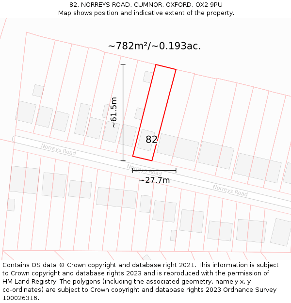 82, NORREYS ROAD, CUMNOR, OXFORD, OX2 9PU: Plot and title map