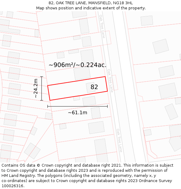 82, OAK TREE LANE, MANSFIELD, NG18 3HL: Plot and title map