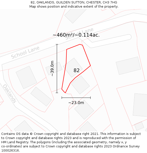 82, OAKLANDS, GUILDEN SUTTON, CHESTER, CH3 7HG: Plot and title map